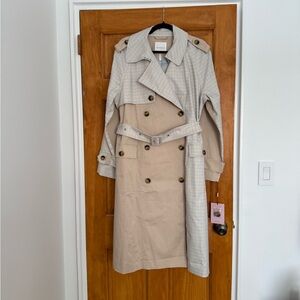 Avec Les Filles Beige and Checkered Trench Coat